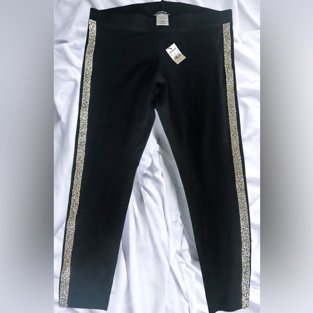 Legging dress pants brand new stretchy form fitting crystal embellishments sides